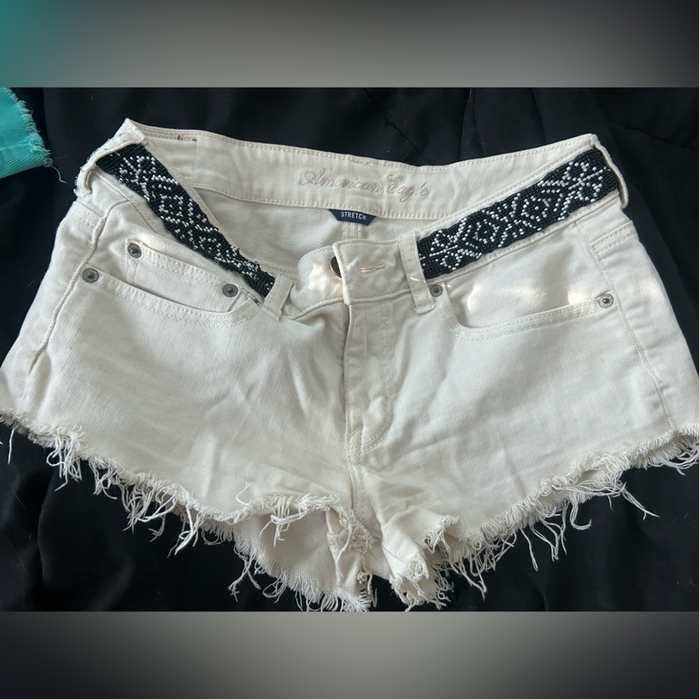 American Eagle Outfitters White Frayed Jean Shorts
